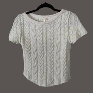 Free People Short Sleeve Cable Knit Sweater Ivory Sz M